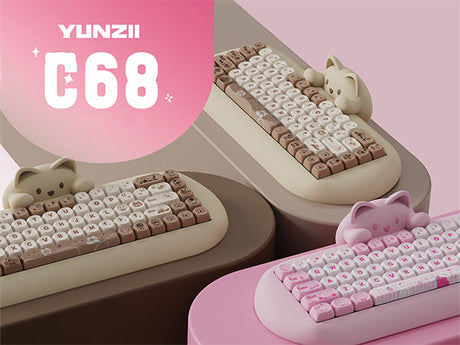 YUNZII C68 Hi-Fi Mechanical Keyboard: Silicone Kawaii Cat Keyboard