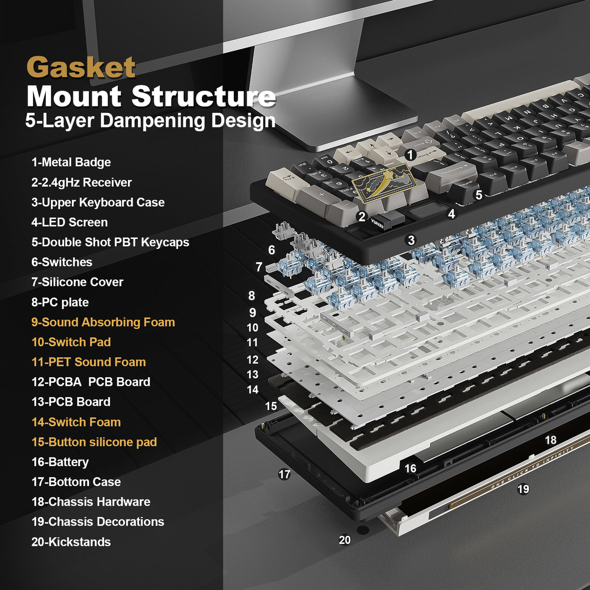 YUNZII IF99 QMK/VIA Full Size LCD Mechanical Keyboard