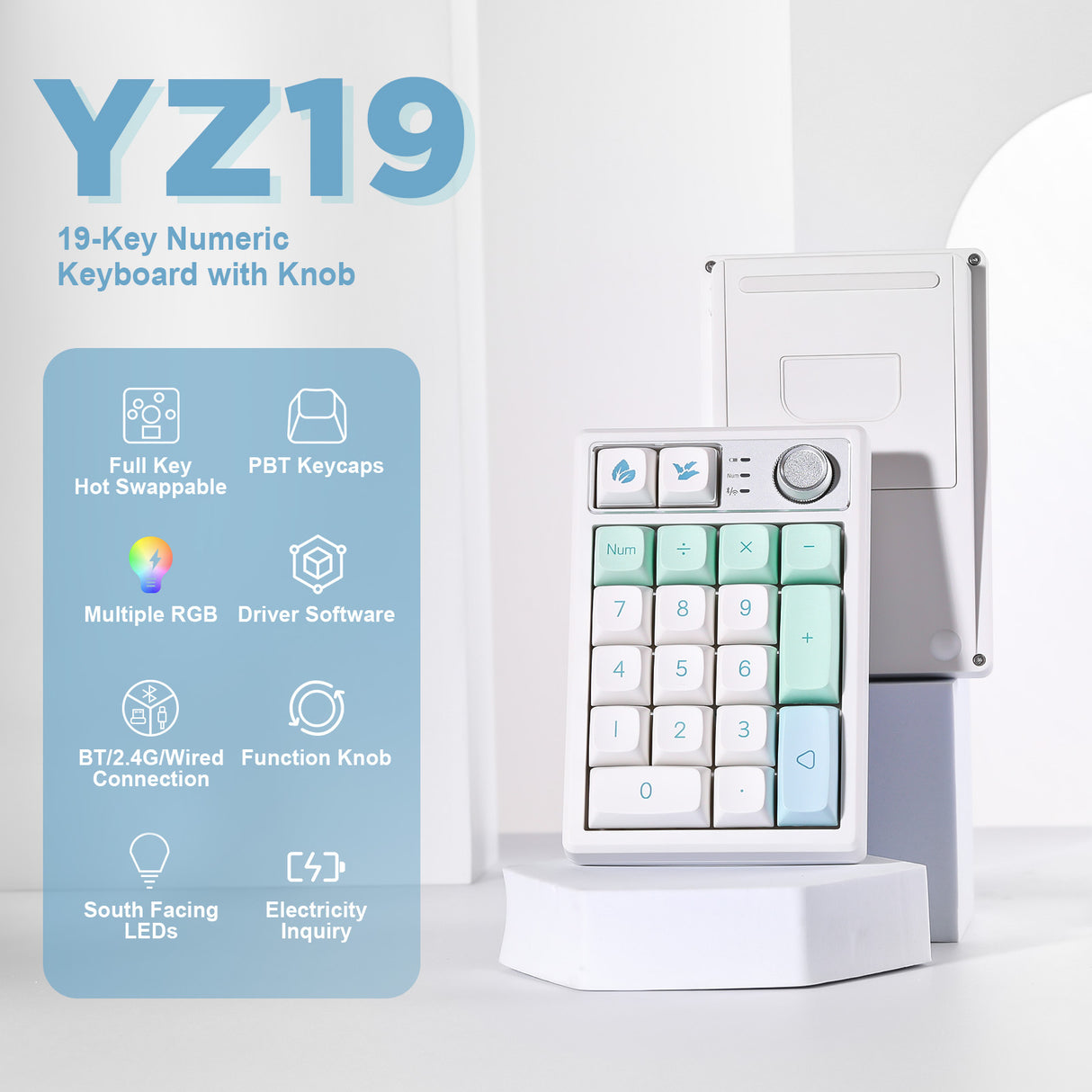 YUNZII YZ19 Gasket Wireless Mechanical Knob Numeric Keypad Num Pad