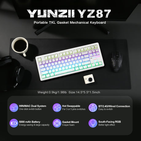 YUNZII YZ87 White Line Mechanical Gaming Keyboard