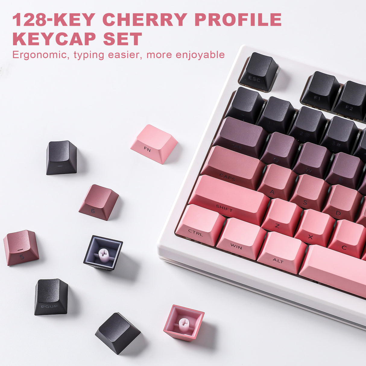 YUNZII Gradient Black Pink Cherry Profile Keycap Set