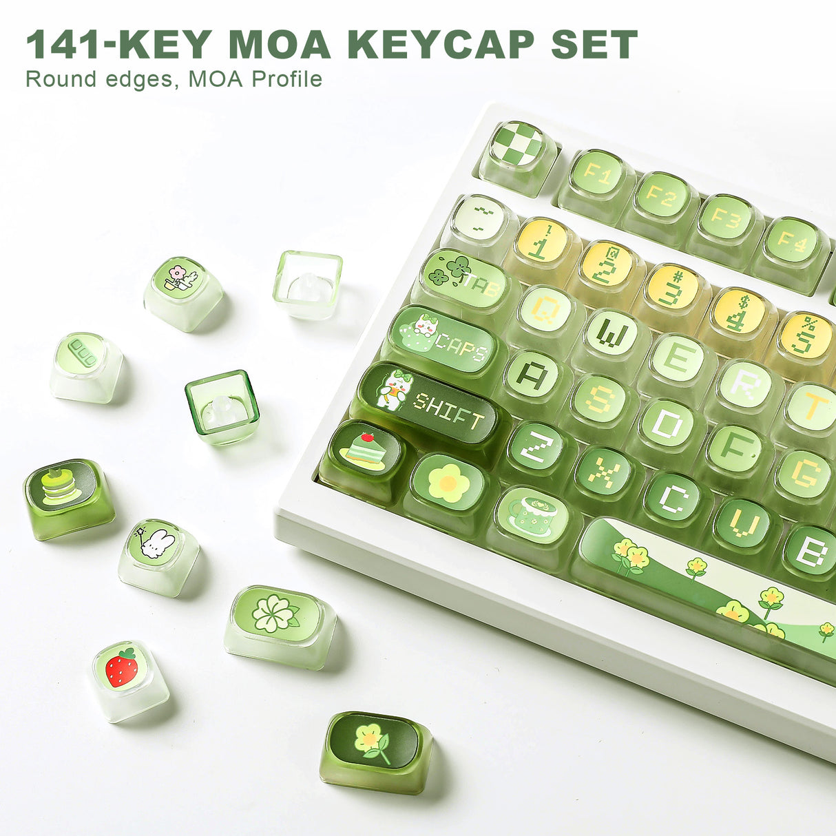 YUNZII Pudding Matcha Bunny MOA Profile Keycap Set