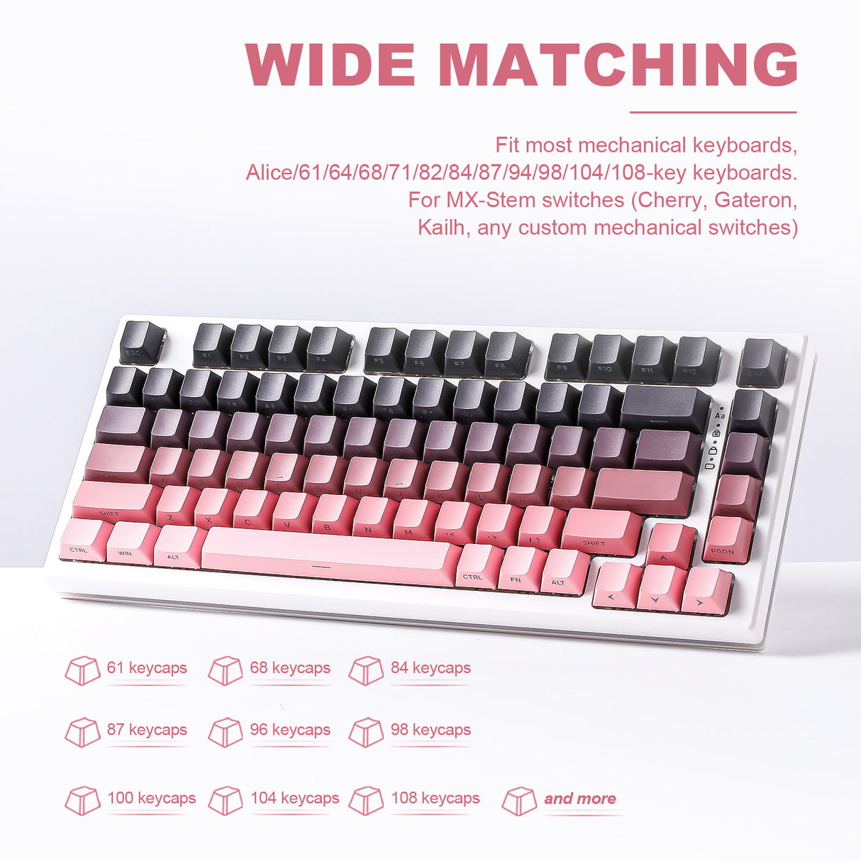 YUNZII Gradient Black Pink Cherry Profile Keycap Set