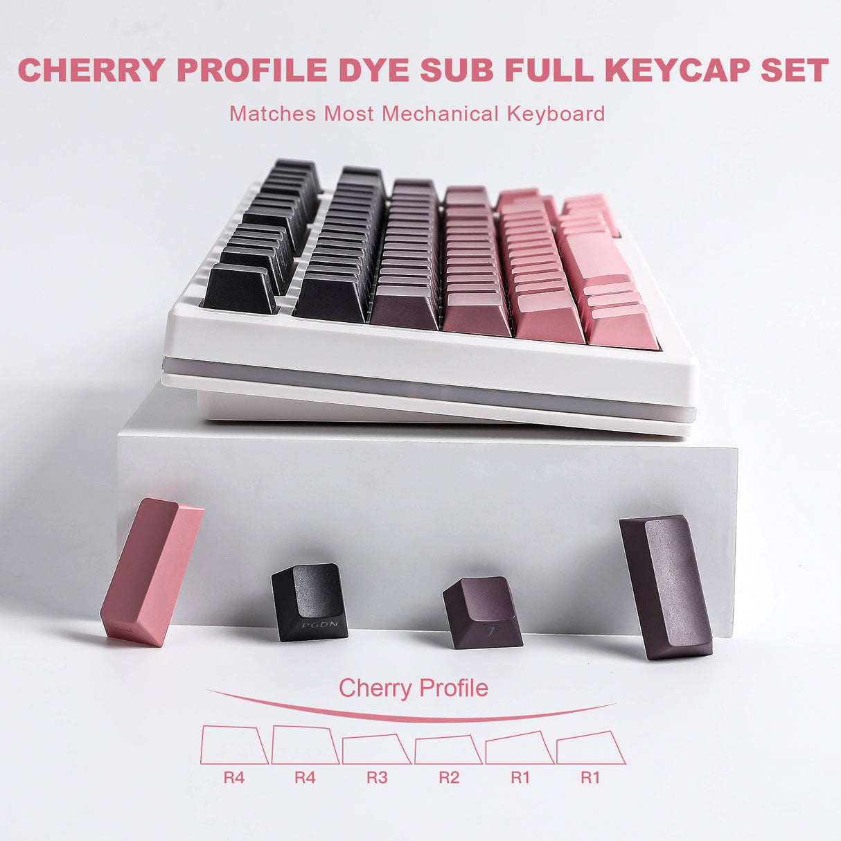 YUNZII Gradient Black Pink Cherry Profile Keycap Set