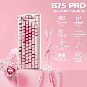 YUNZII B75 Pro Pink Wireless Mechanical Keyboard