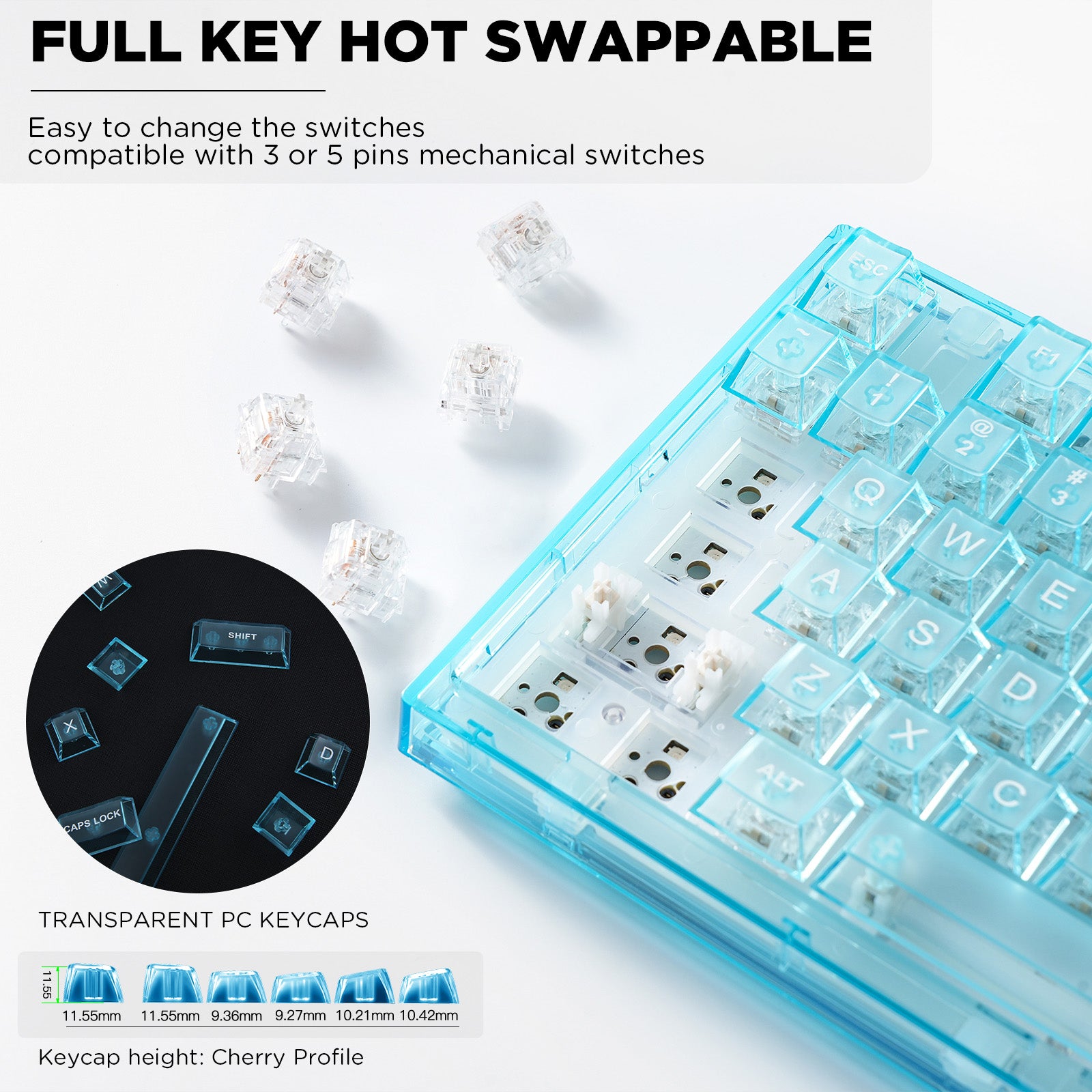 YUNZII X75 PRO 82 Key Wireless Hot Swappable Gasket Transparent 