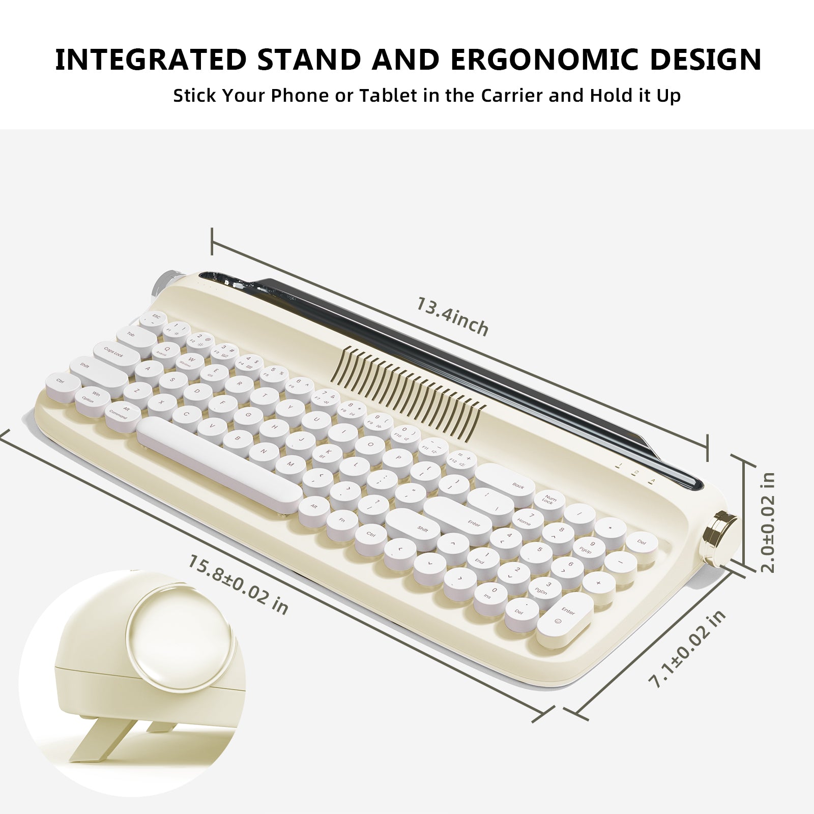 RYMEK online Typewriter Style Wireless Keyboard with Tablet Stand, Bluetooth Connection