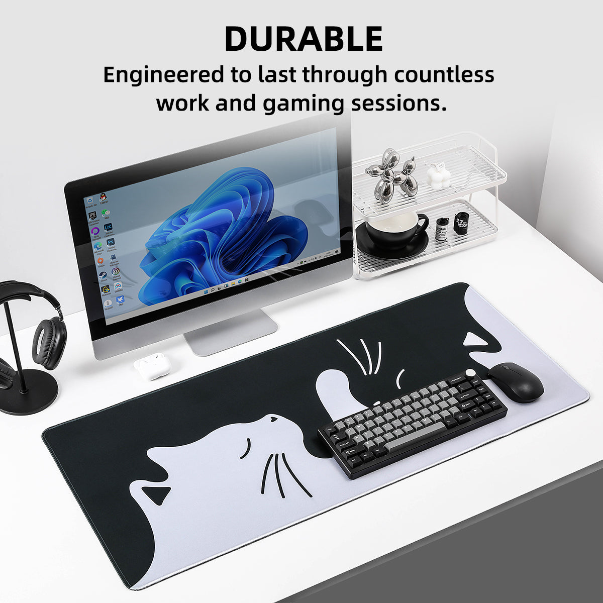 YUNZII Hug White Cat Mouse Pad Desk Mat