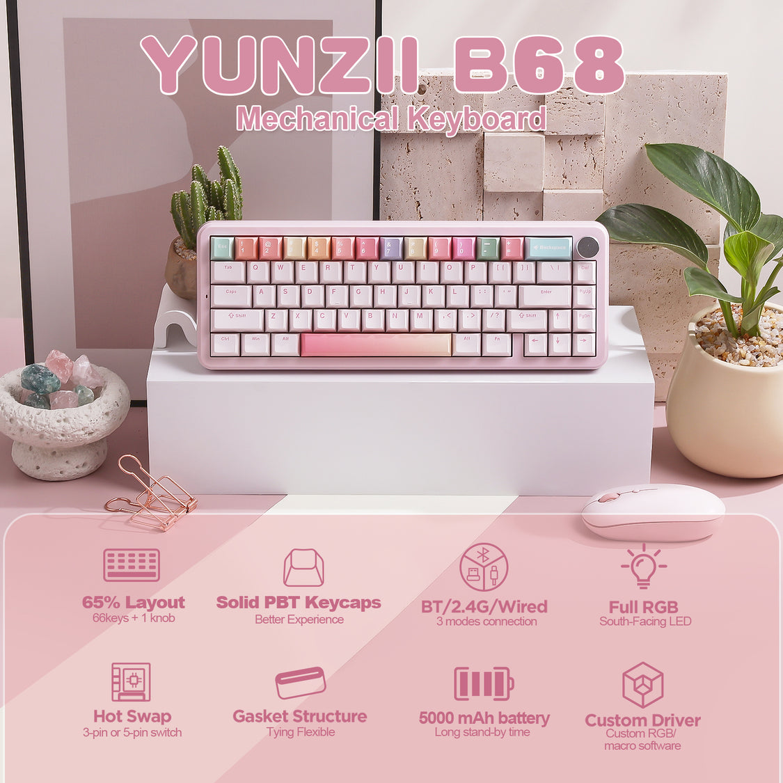 YUNZII B68 Wireless Mechanical Keyboard – YUNZII KEYBOARD