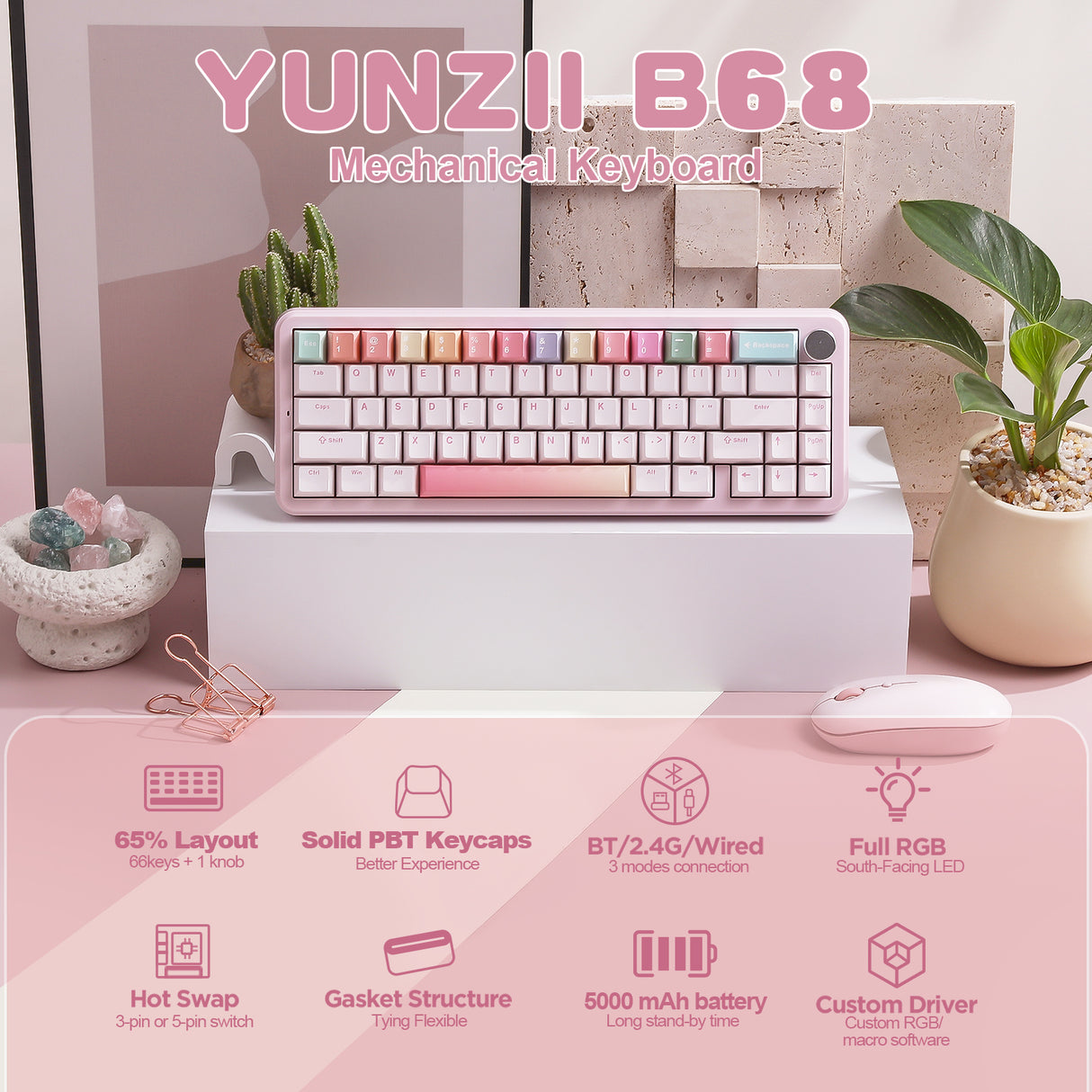 YUNZII B68 Wireless Mechanical Keyboard