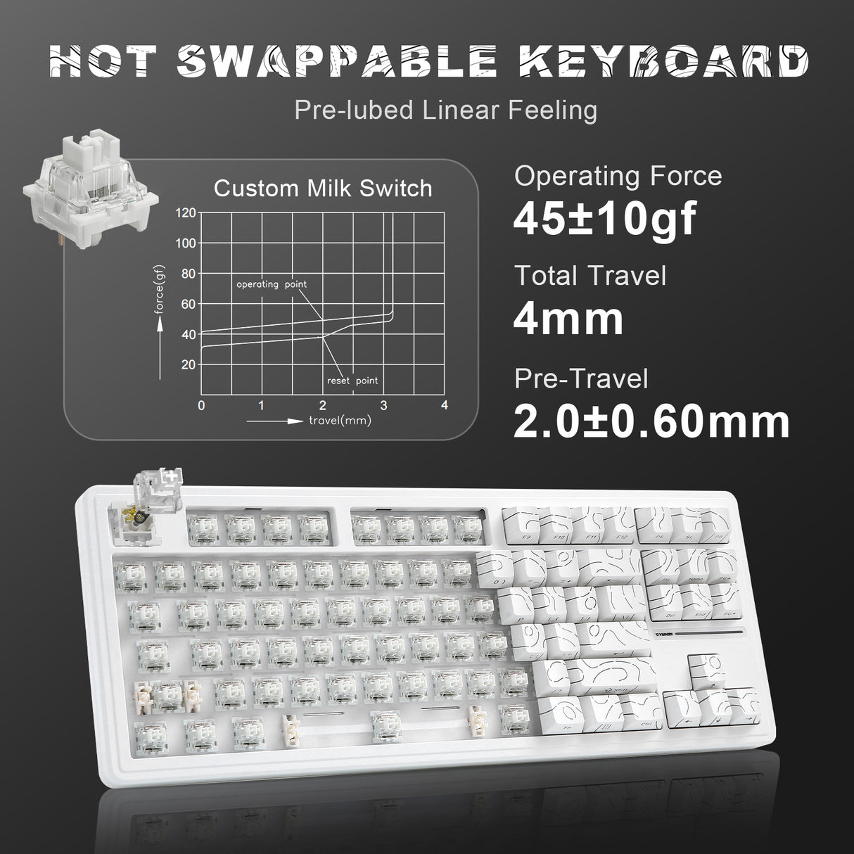 YUNZII YZ87 White Line Mechanical Gaming Keyboard