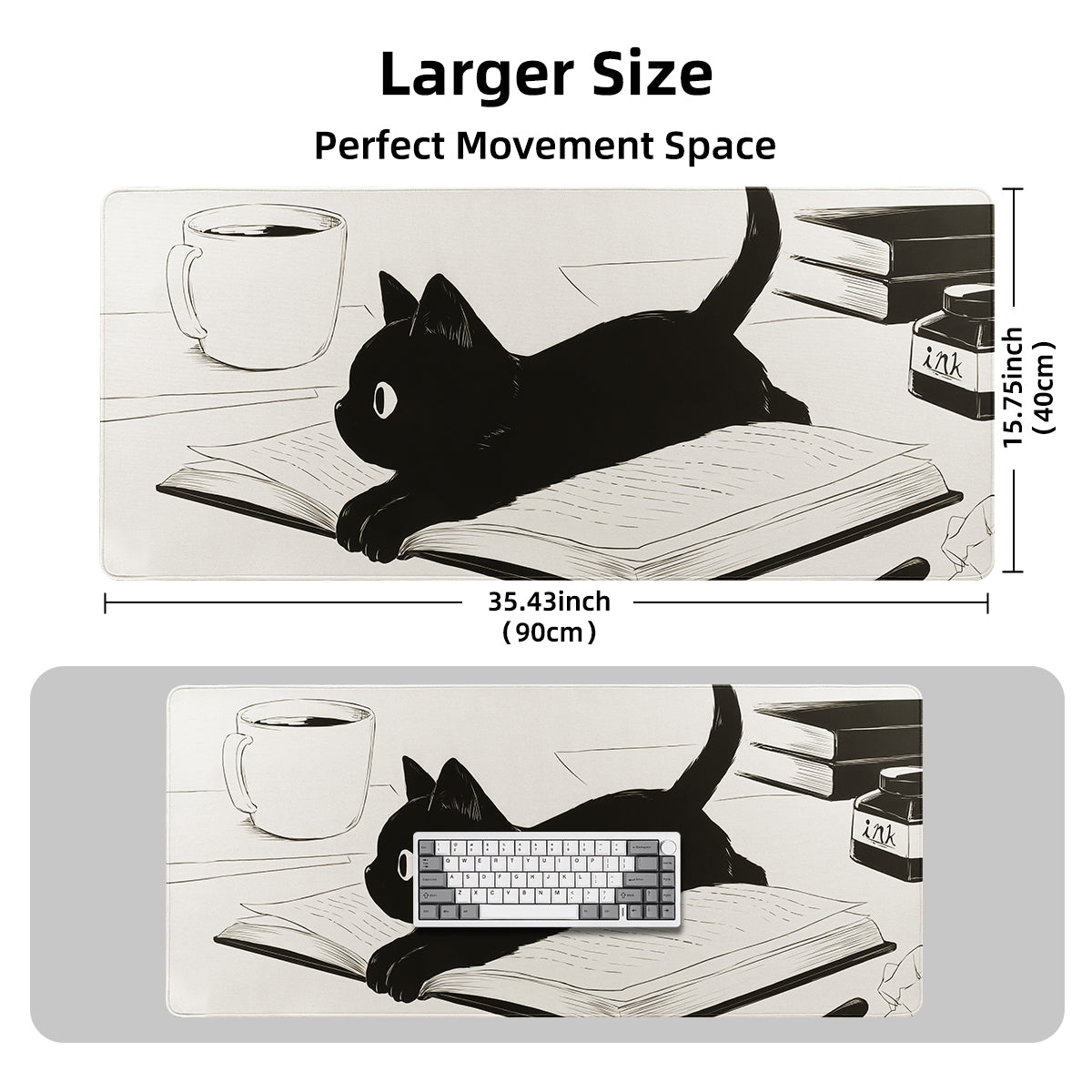 YUNZII Book Cat Mouse Pad Desk Mat