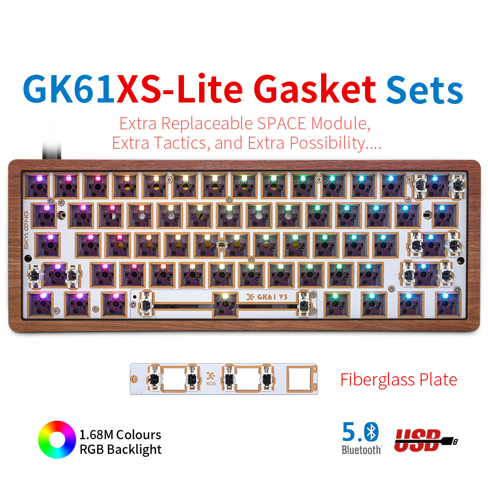 YUNZII SKYLOONG GK61 / GK68 Lite-Gasket Keyboard Kit With Wooden Keyboard  Case