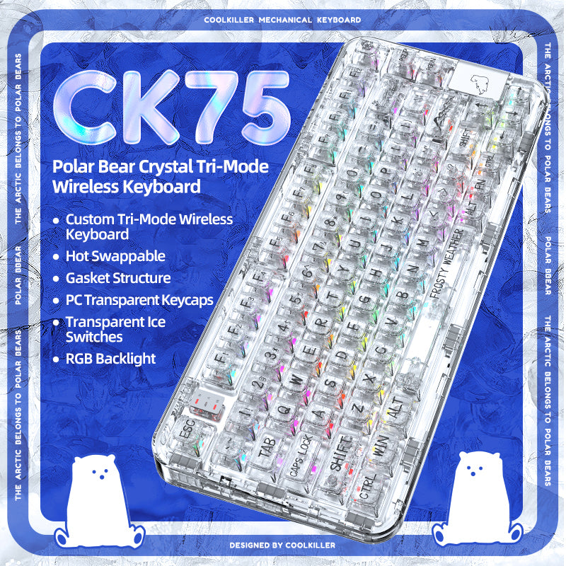 YUNZII x CoolKiller CK75 Wireless Transparent Gasket Mechanical  Keyboard-Polar Bear